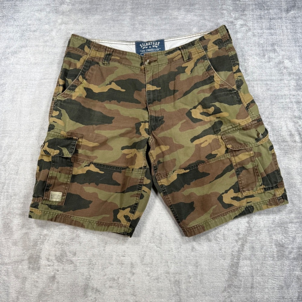 Levi Strauss Shorts Mens 38 Camo Cargo Green Baggy Utility Y2K Skater Surf